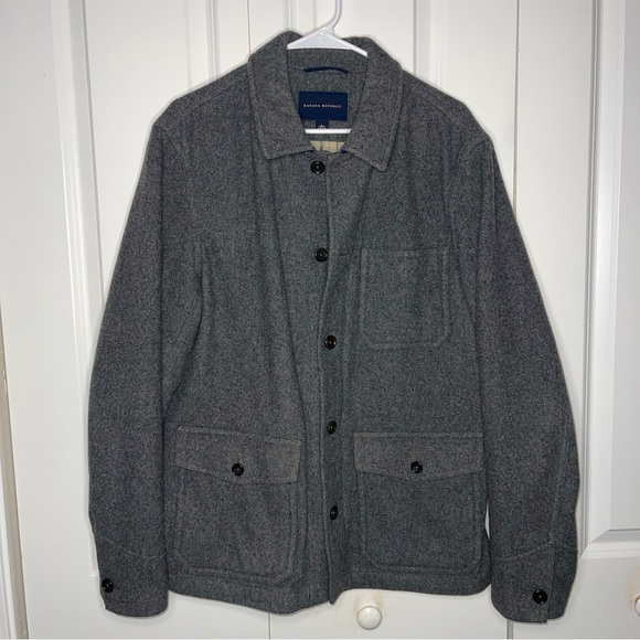 Banana Republic Wool Blend Barn Jacket Size Large Gray Zip Button Chore Pea Coat - Picture 1 of 14